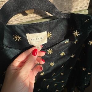 Sézane Black and Gold Star Embroidered Top